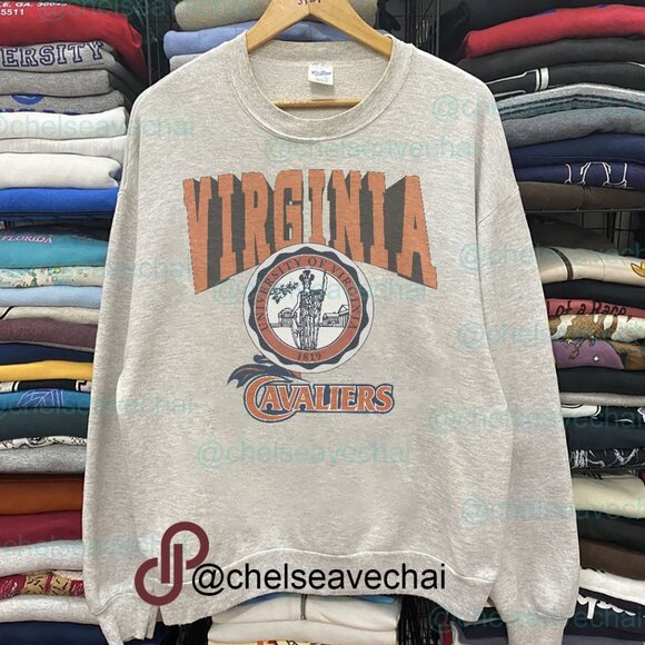Vintage 90s University of Virginia Cavaliers Men's Basketball NCAA Sweatshirt - Picture 1 of 2